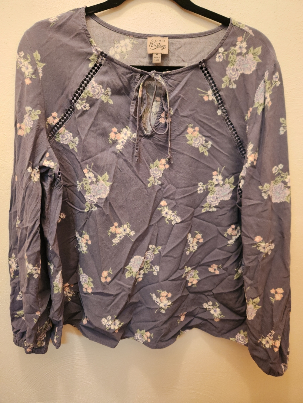 COMO VINTAGE Lavender Floral Tie-Neck Women's Top Size XL